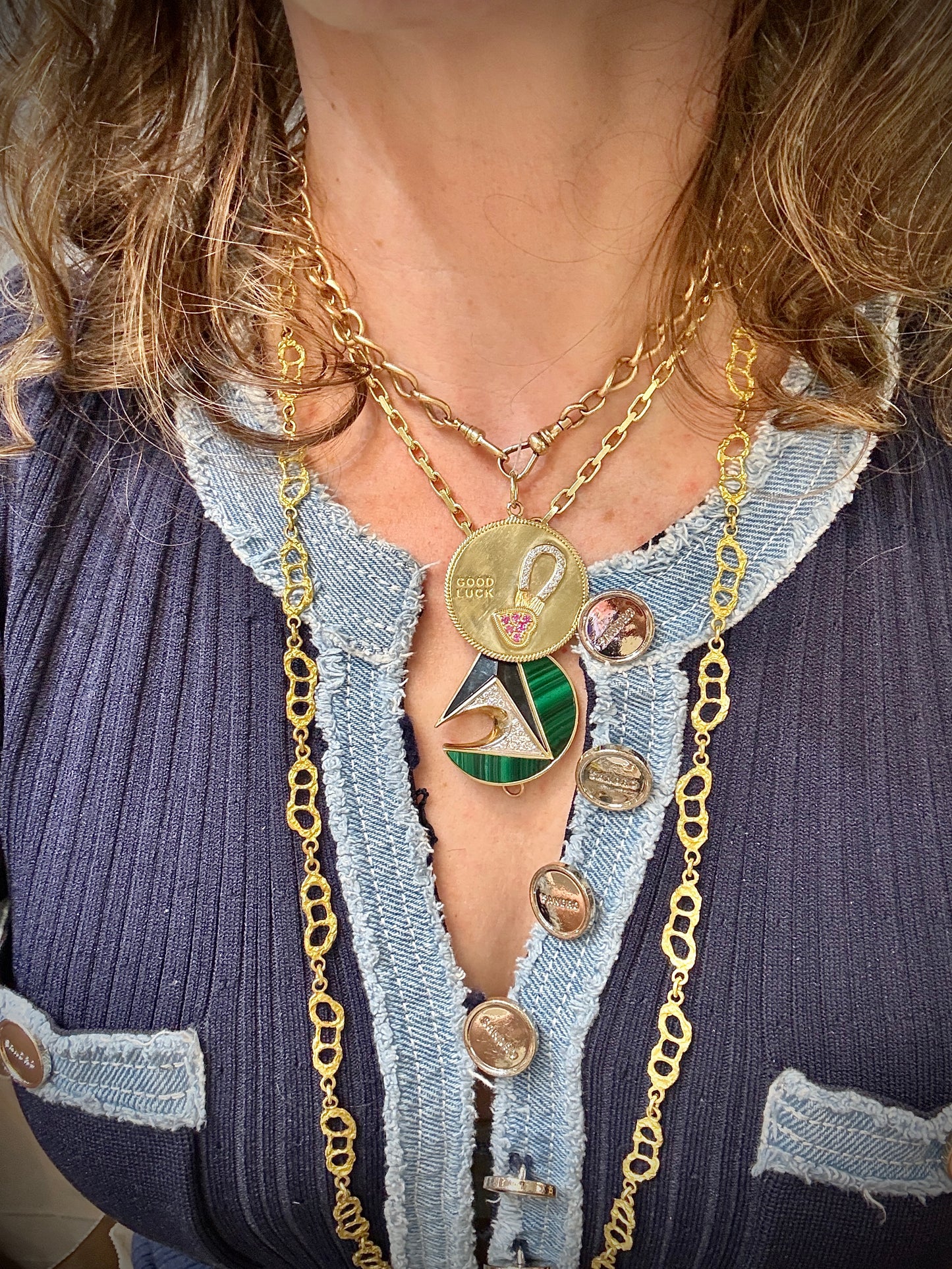 Vintage 14k Malachite, Onyx & Diamond Pendant