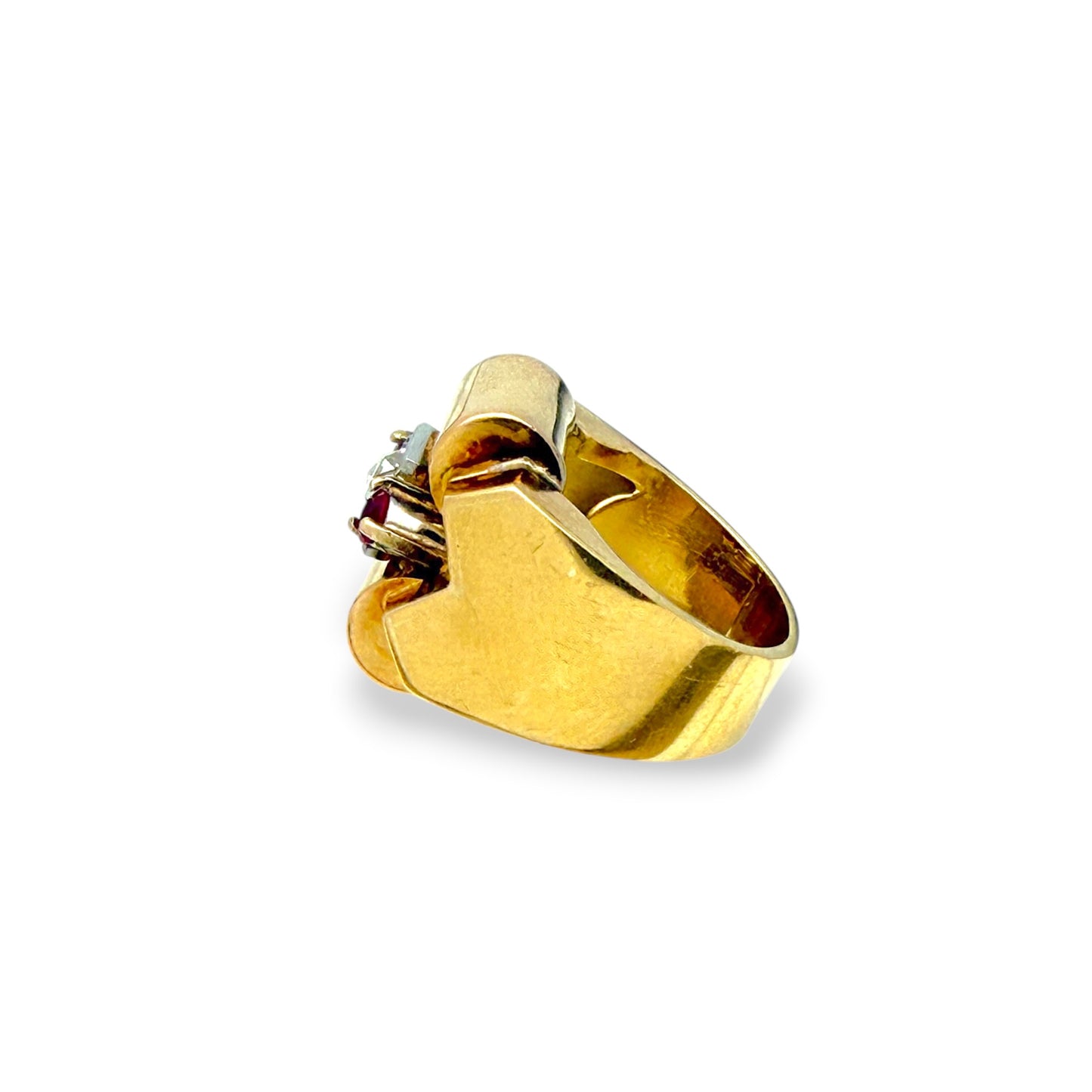 Vintage 18k Rose Cut Diamond Ruby Tank Ring