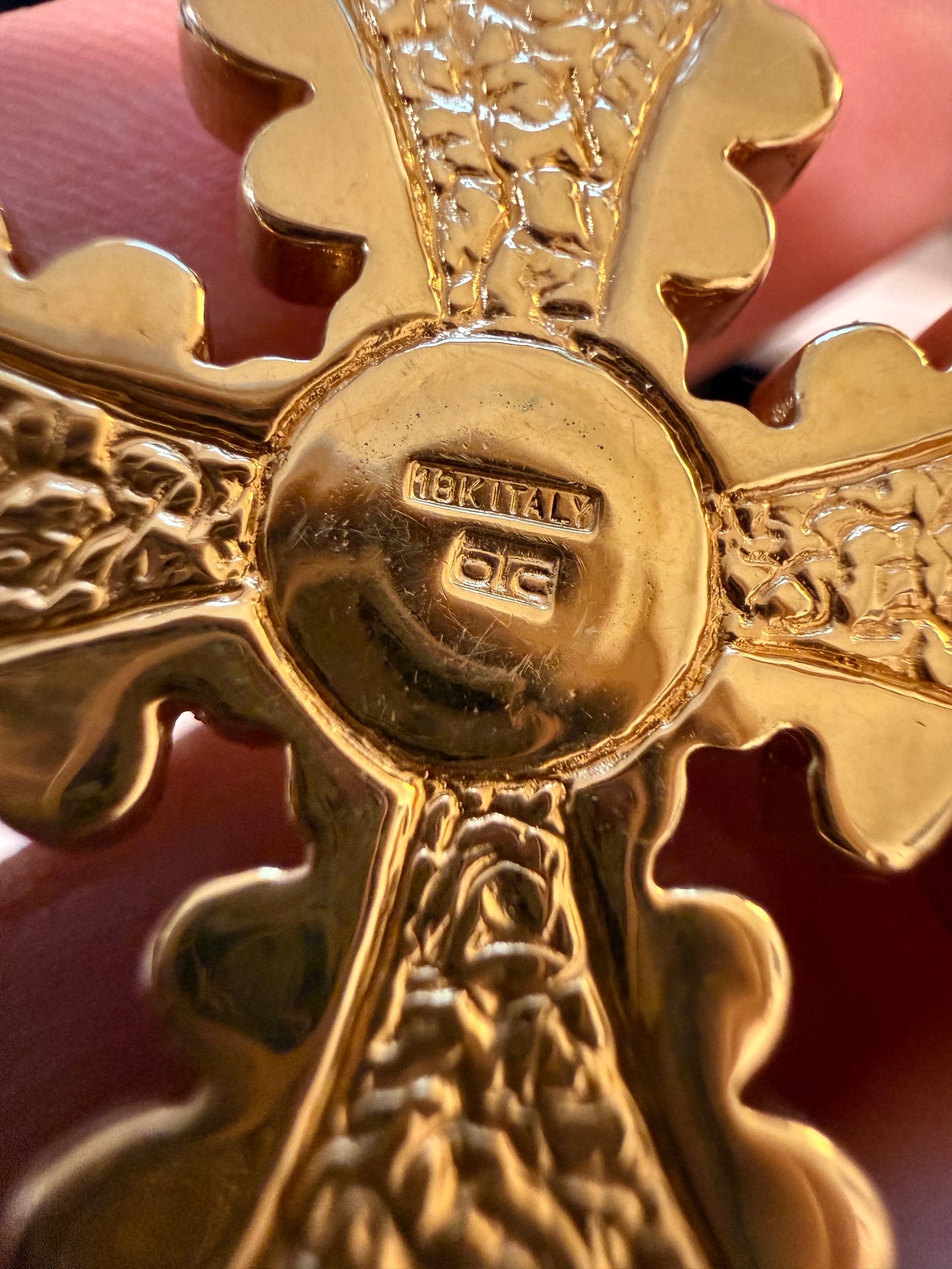 Vintage 18K Yellow Gold Cross Charm with Citrine and Amethyst