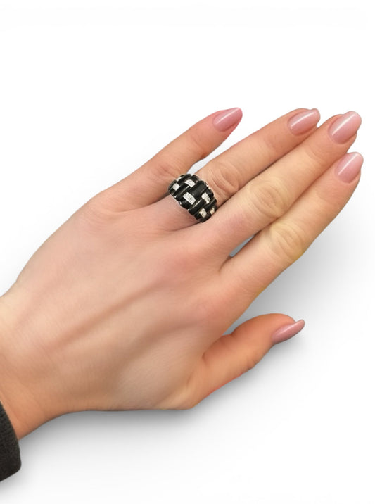 Vintage 14k White Gold Onyx and Diamond Band Ring #febrings
