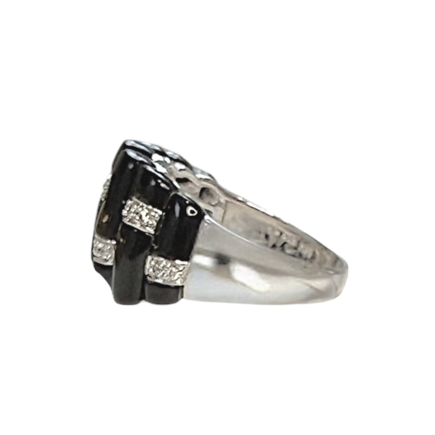 Vintage 14k White Gold Onyx and Diamond Band Ring #febrings