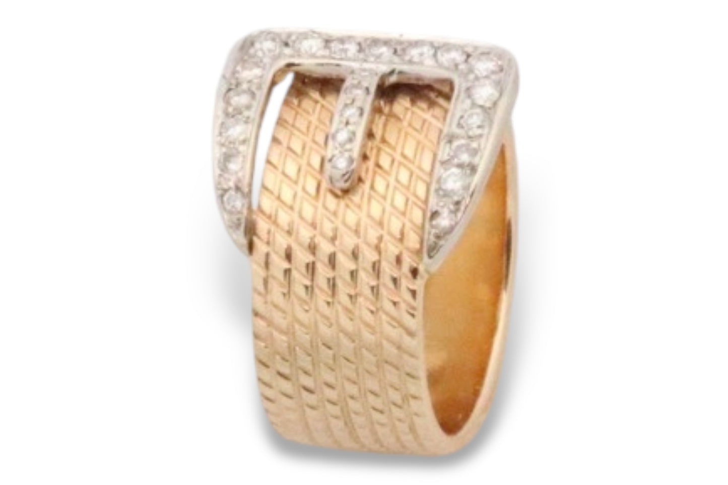 Vintage 14k Yellow Gold and Diamond Buckle Ring