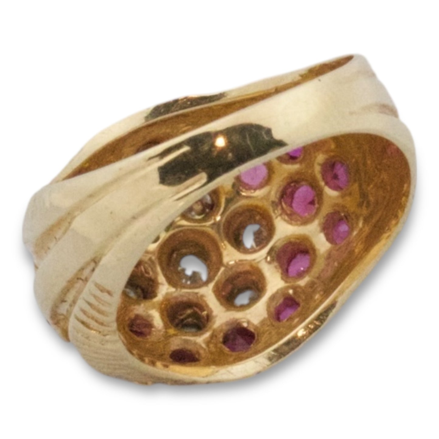 Vintage 14k Ruby Diamond Honeycomb Ring