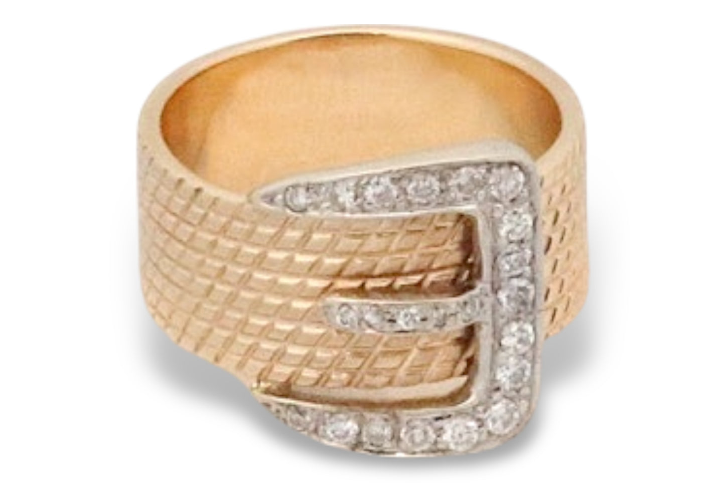 Vintage 14k Yellow Gold and Diamond Buckle Ring