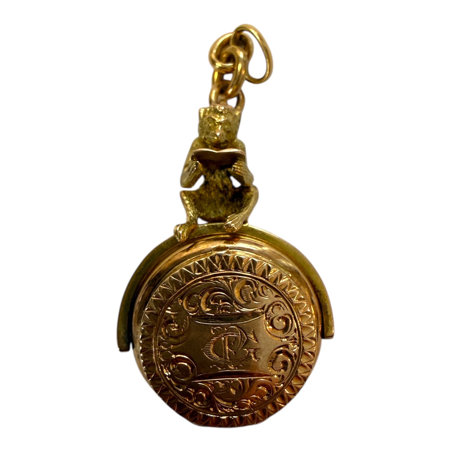 Antique 18k Gold in Quartz Monkey Swivel Fob Pill Box