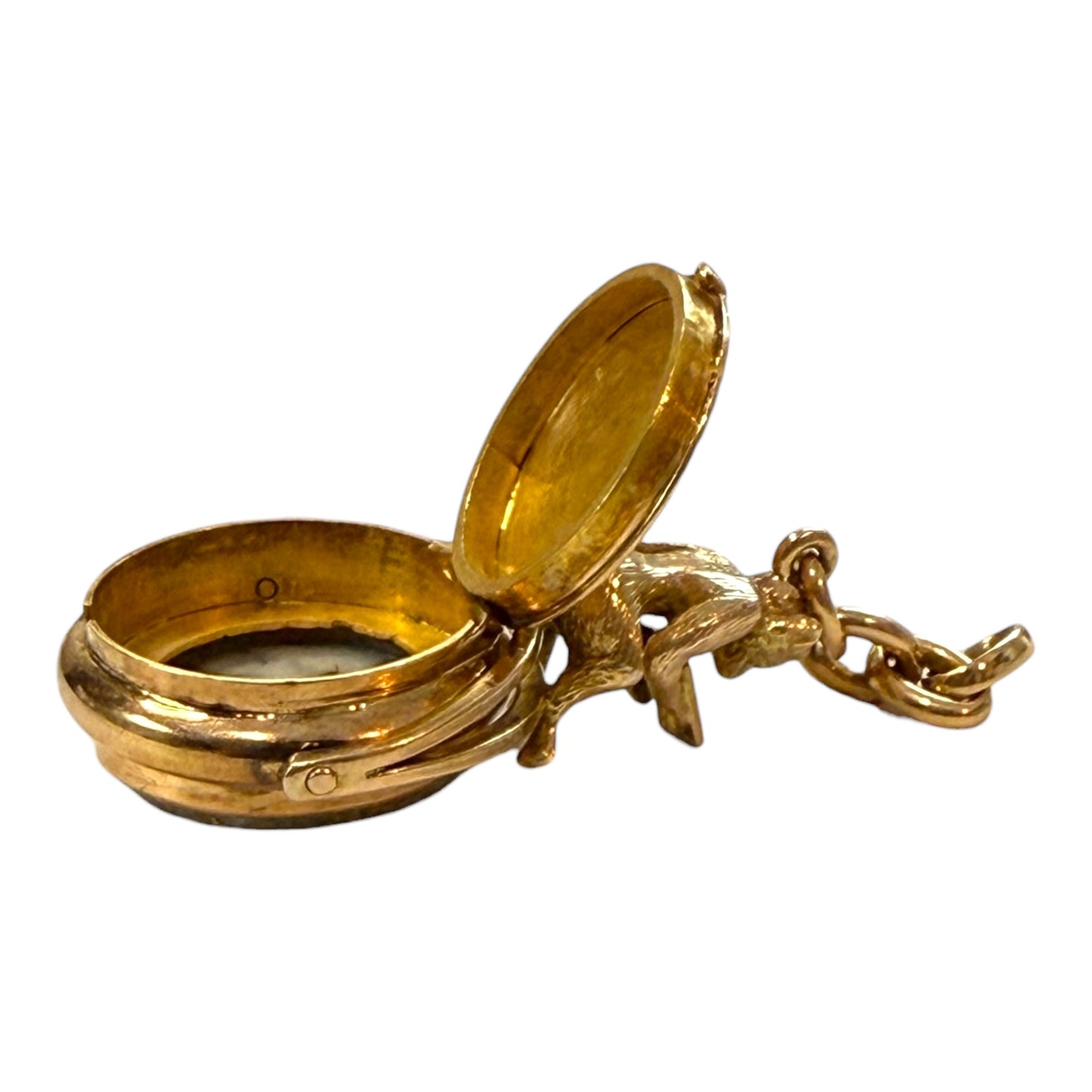Antique 18k Gold in Quartz Monkey Swivel Fob Pill Box