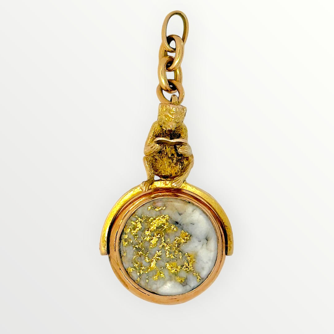 Antique 18k Gold in Quartz Reading Monkey Swivel Watch Fob Locket