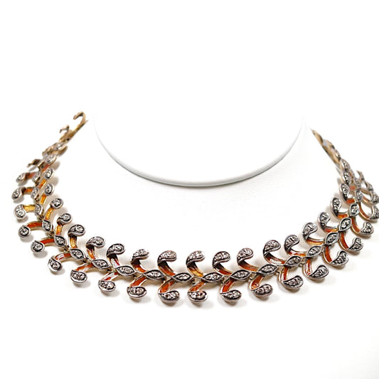 Antique French 18k Diamond Enamel Fancy Link Collar Necklace