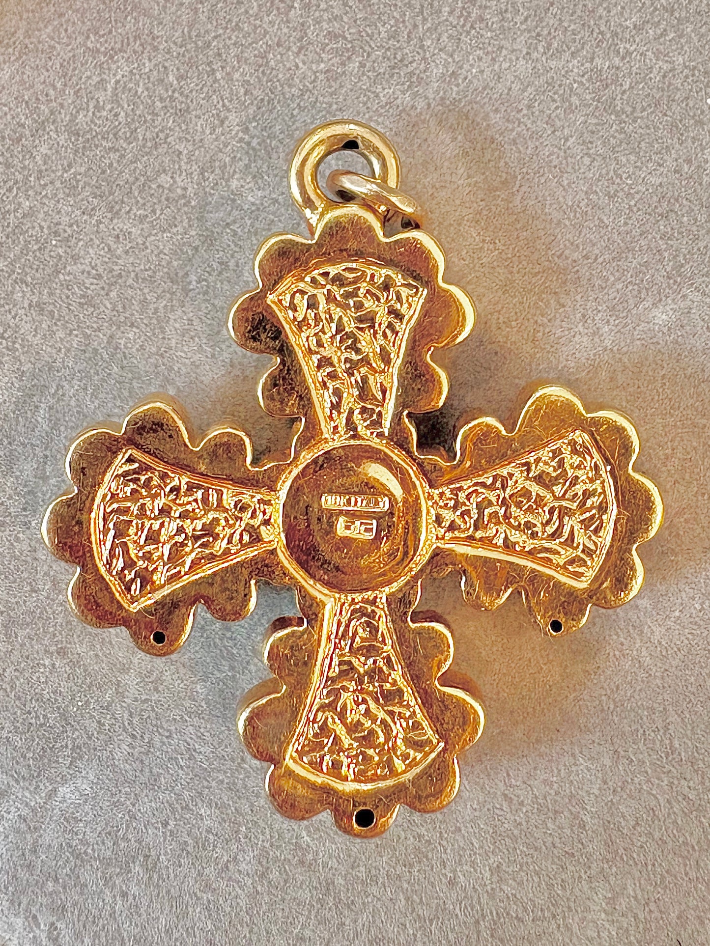 Vintage 18K Yellow Gold Cross Charm with Citrine and Amethyst