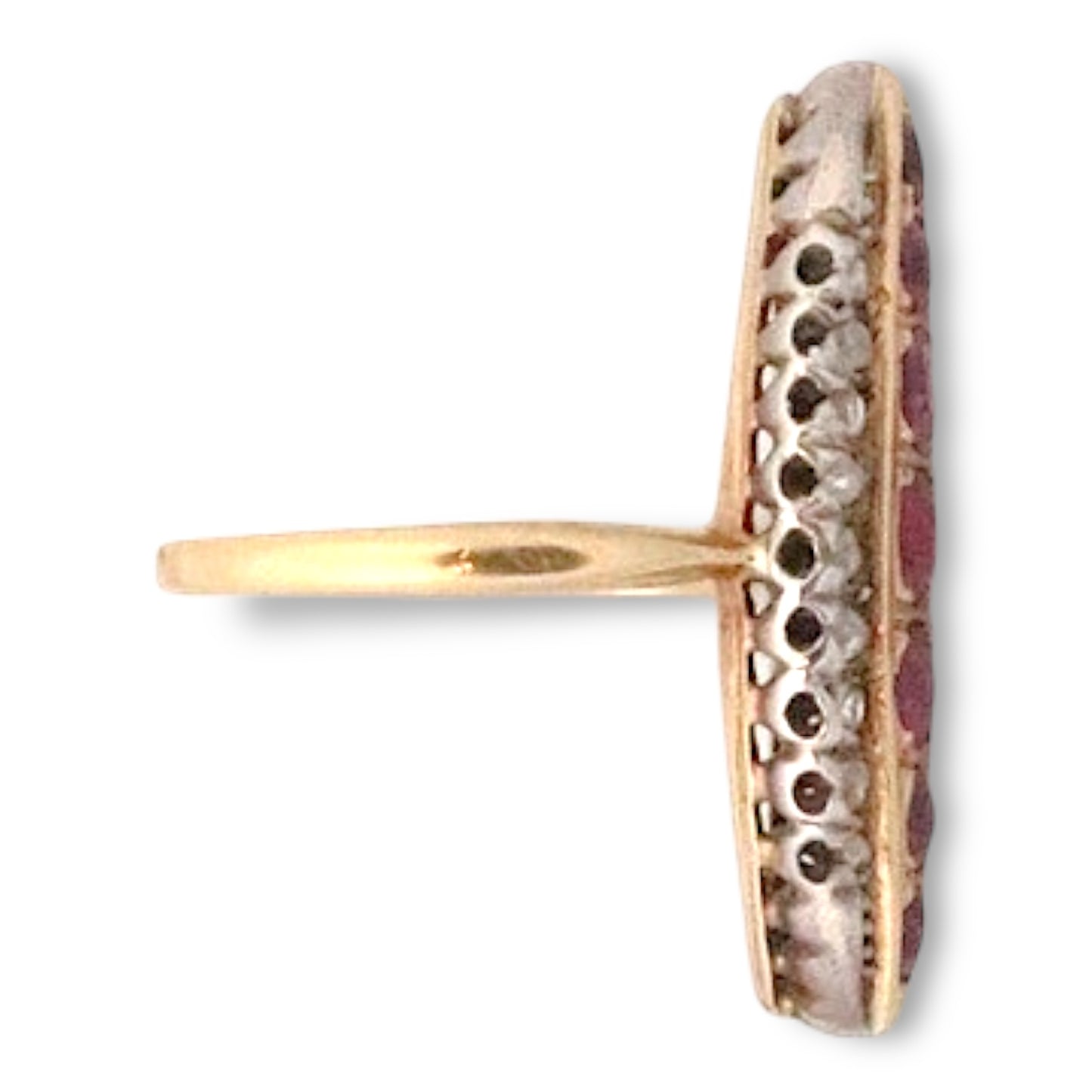 Antique French 18k Ruby and Diamond Navette Ring