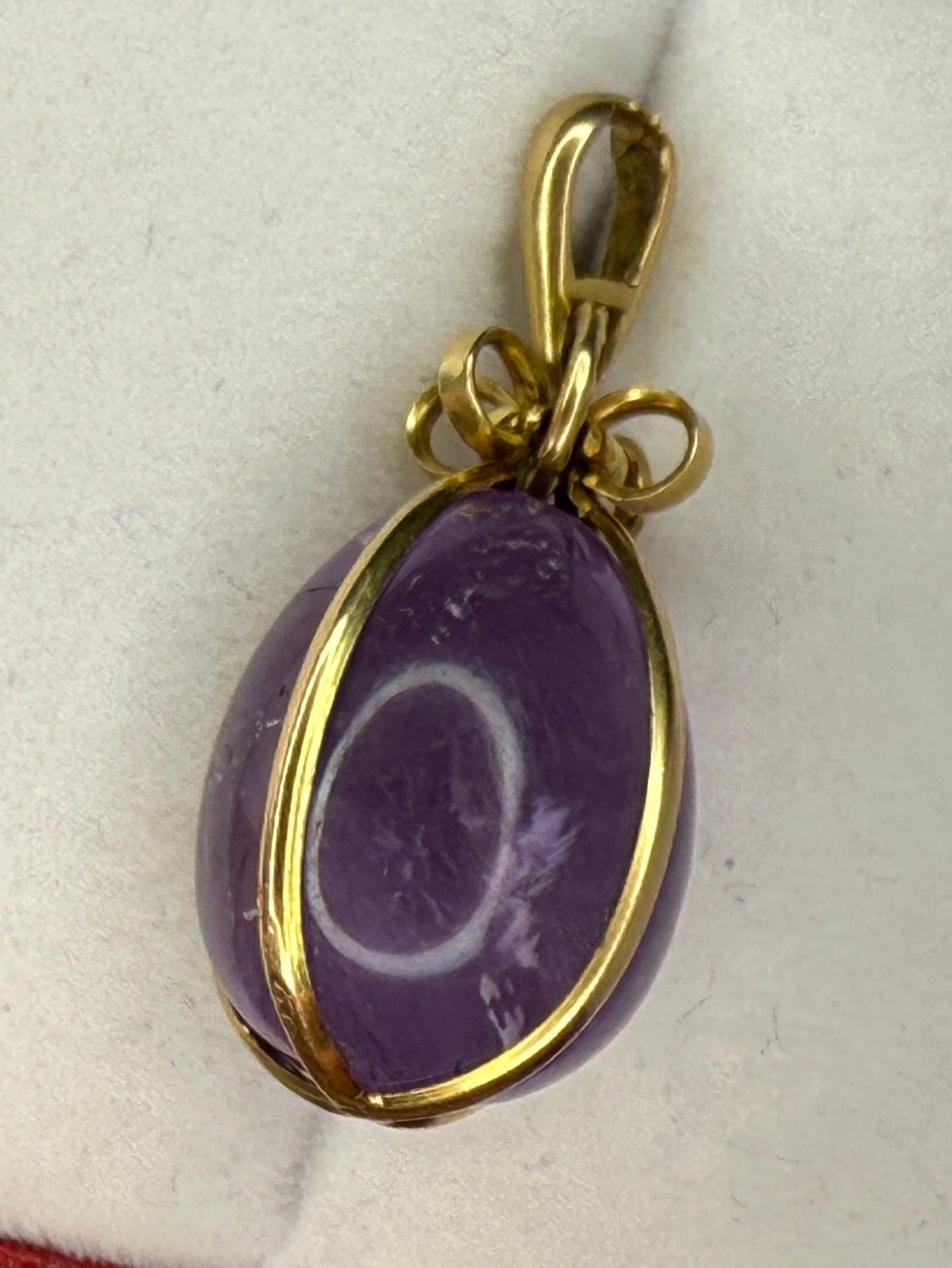 Vintage French 18k Amethyst Egg with Ribbon Pendant