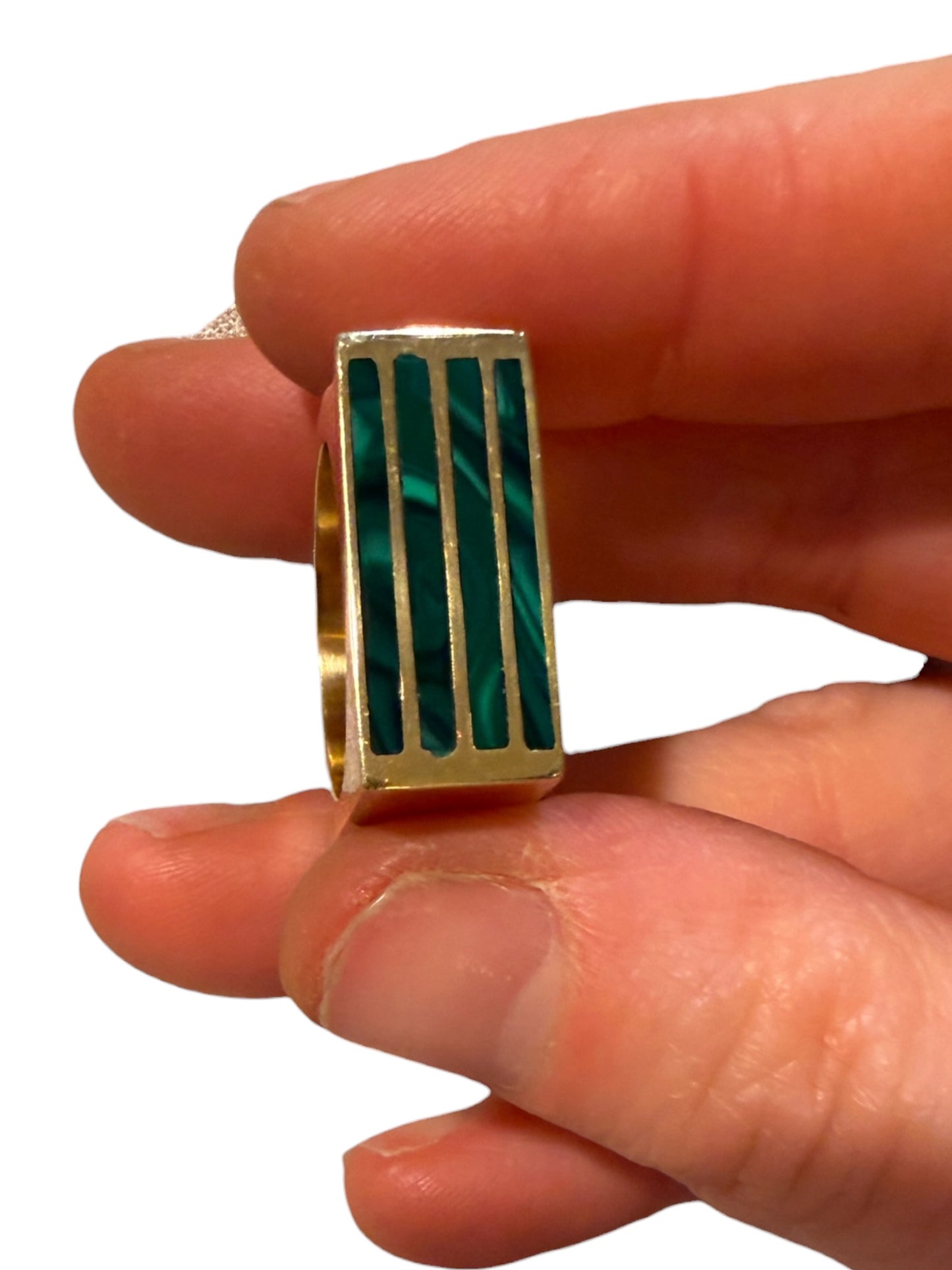 Vintage 18k and Malachite Square Ring