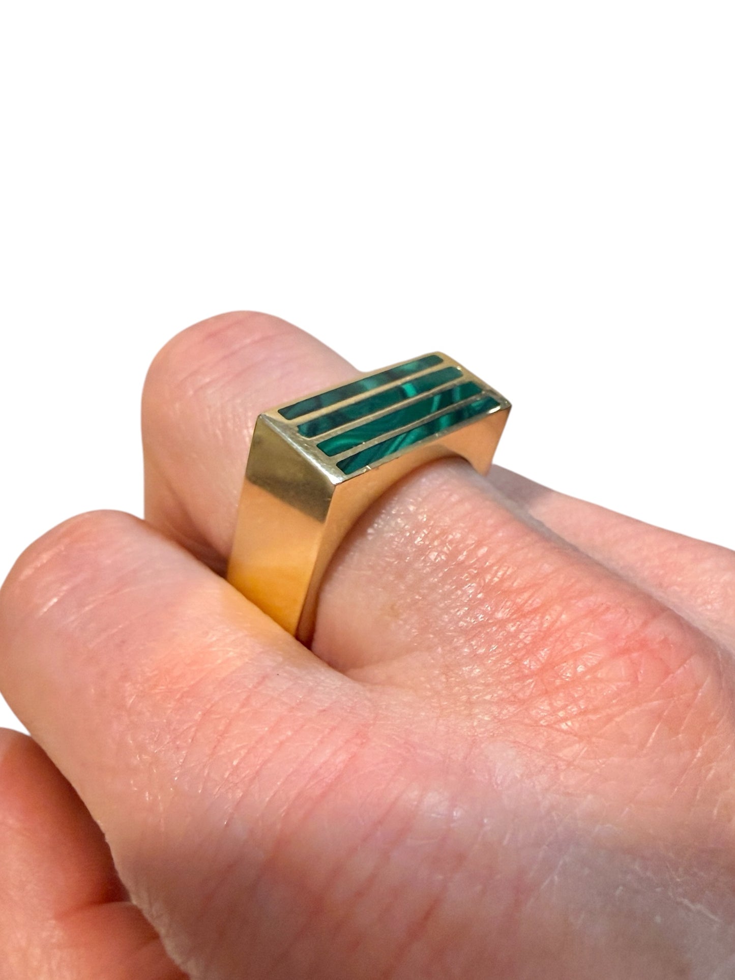 Vintage 18k and Malachite Square Ring