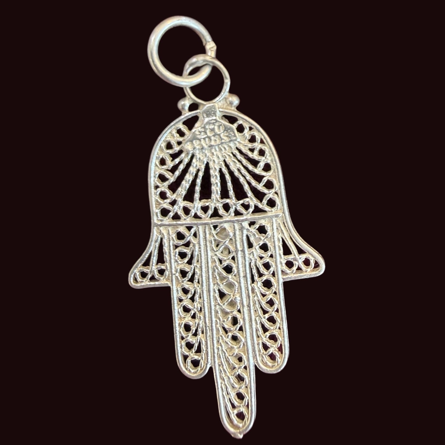 Vintage Sterling Silver Hamsa Filigree Hand Pendant Charm