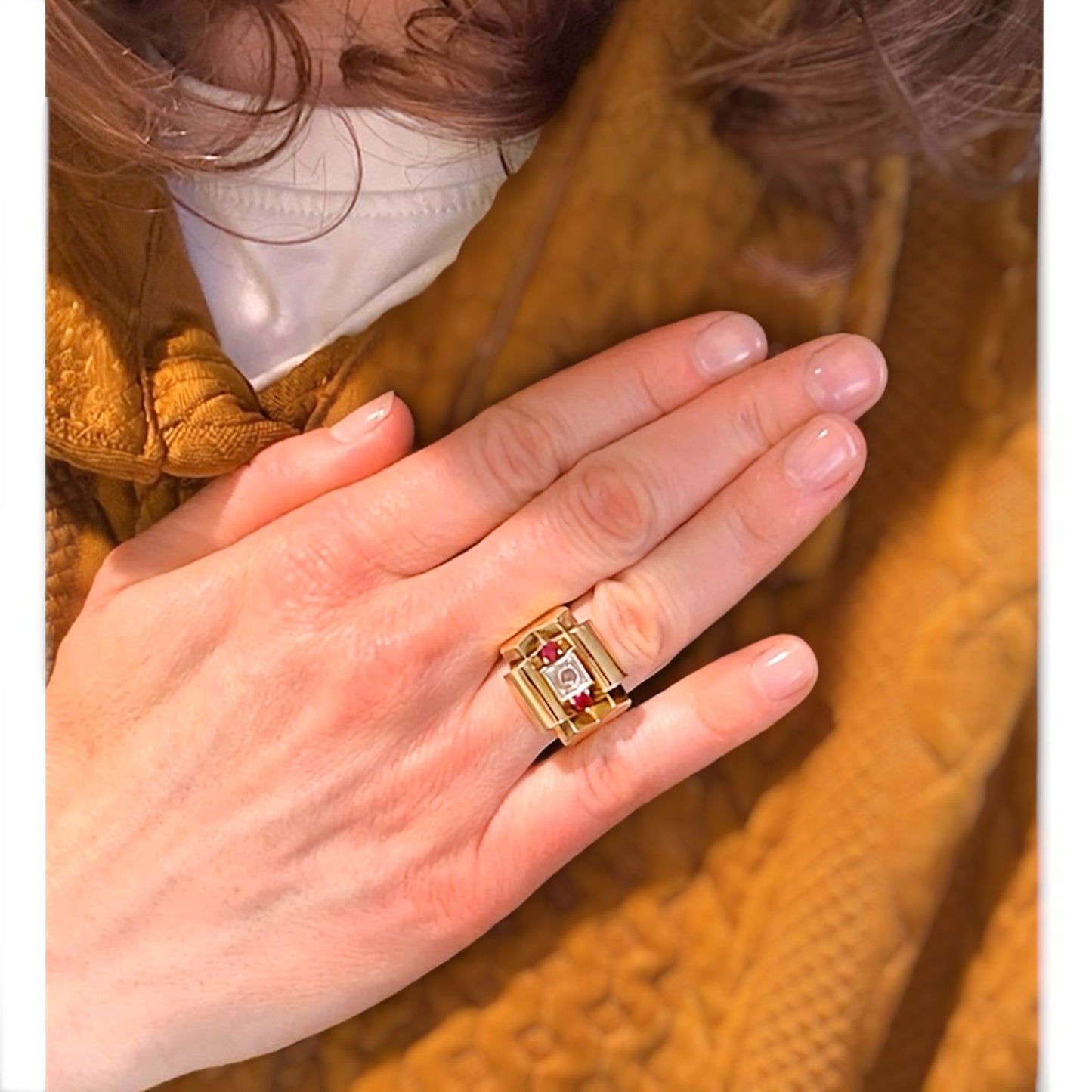 Vintage 18k Rose Cut Diamond Ruby Tank Ring