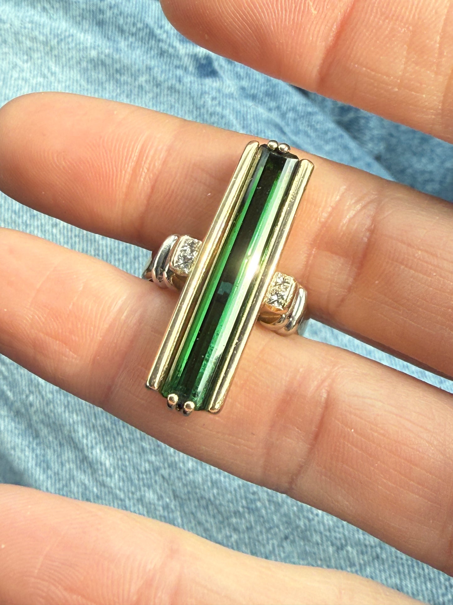 Vintage 14k Tourmaline Baguette and Diamond Ring