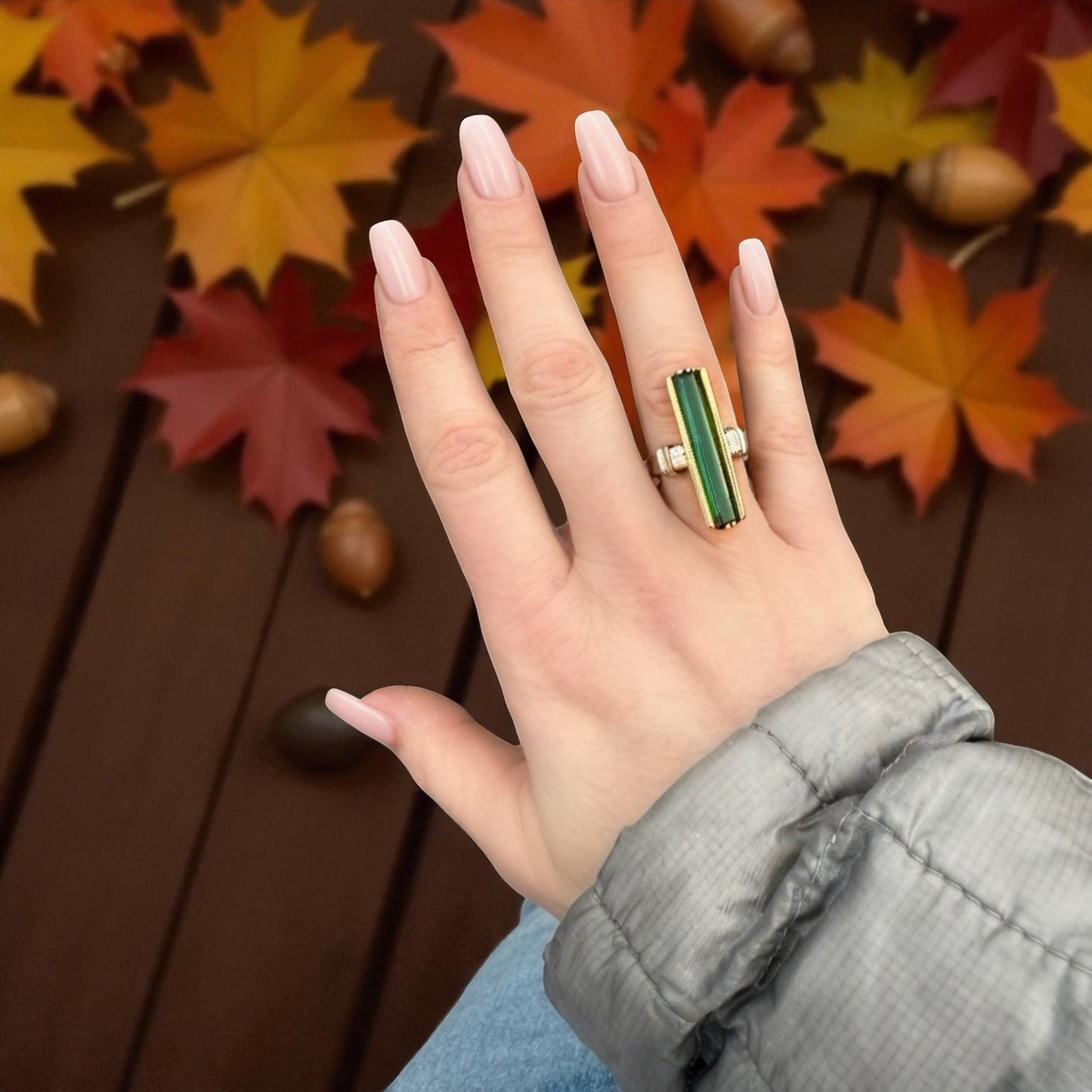 Vintage 14k Tourmaline Baguette and Diamond Ring