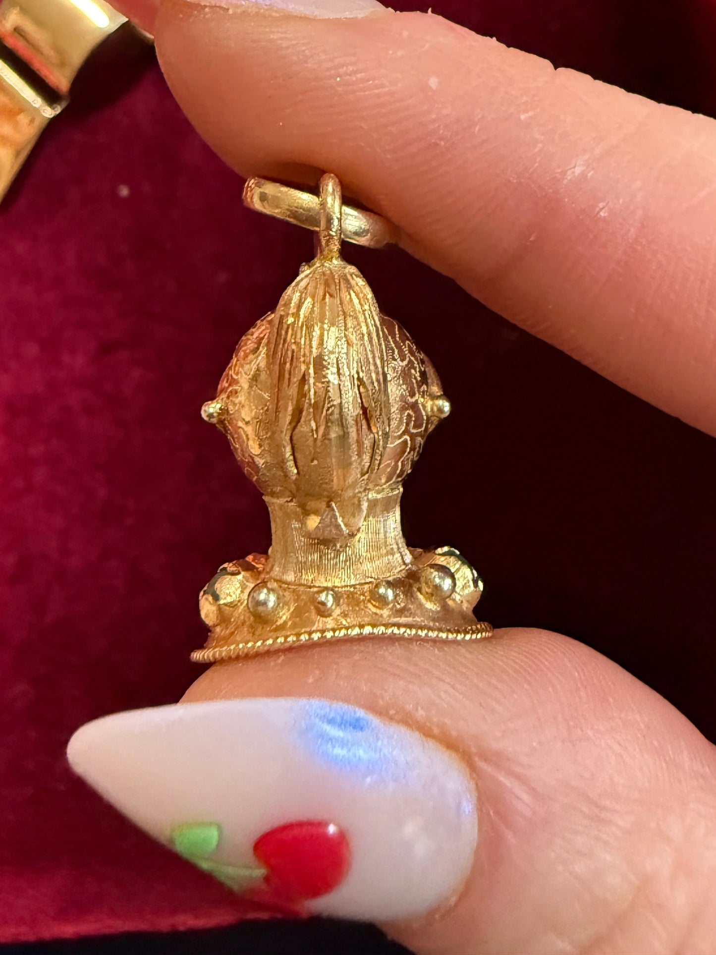 Vintage 14k Yellow Gold 3D Knight Helm Charm with Gemstones