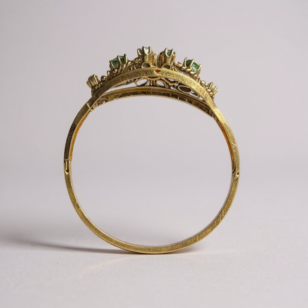 Vintage 14k Sapphire Pearl Bangle Bracelet