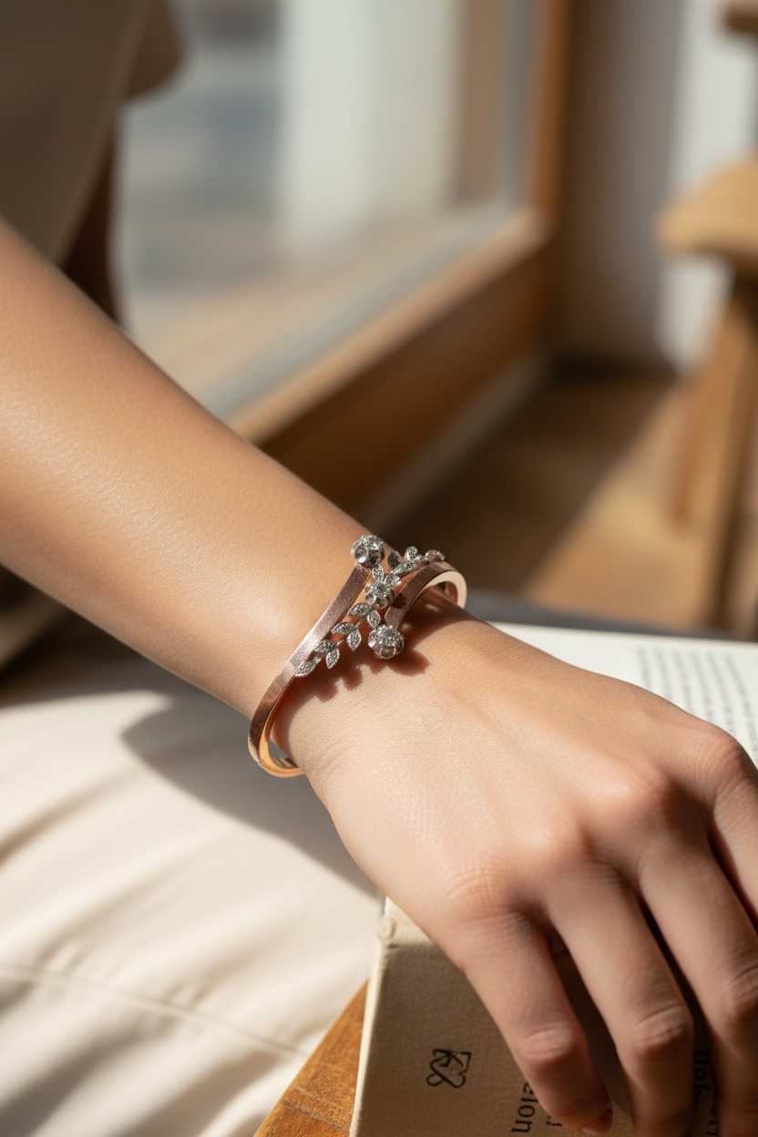 Antique French 18k Rose Gold Old Mine Cut and Rose Cut Diamond Bangle