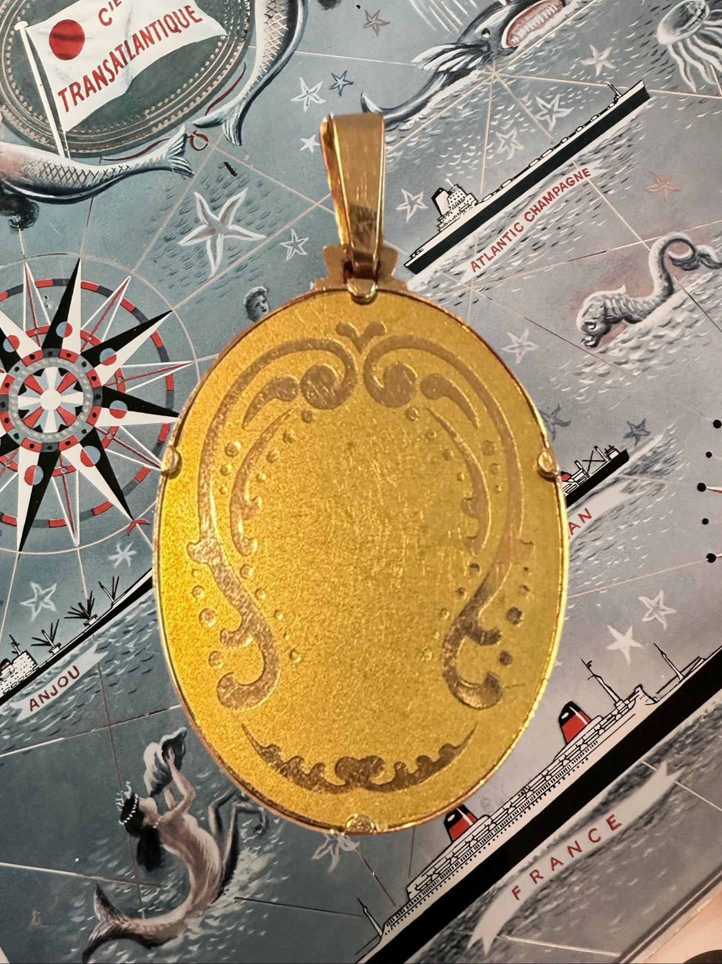 Vintage 18k Enamel Madonna Girl Pendant 3D Catholic Medal