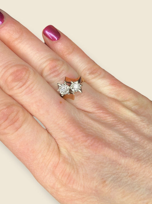 Vintage/Antique 9k Rose/White Gold Diamond Ring Size 6.25/3.79