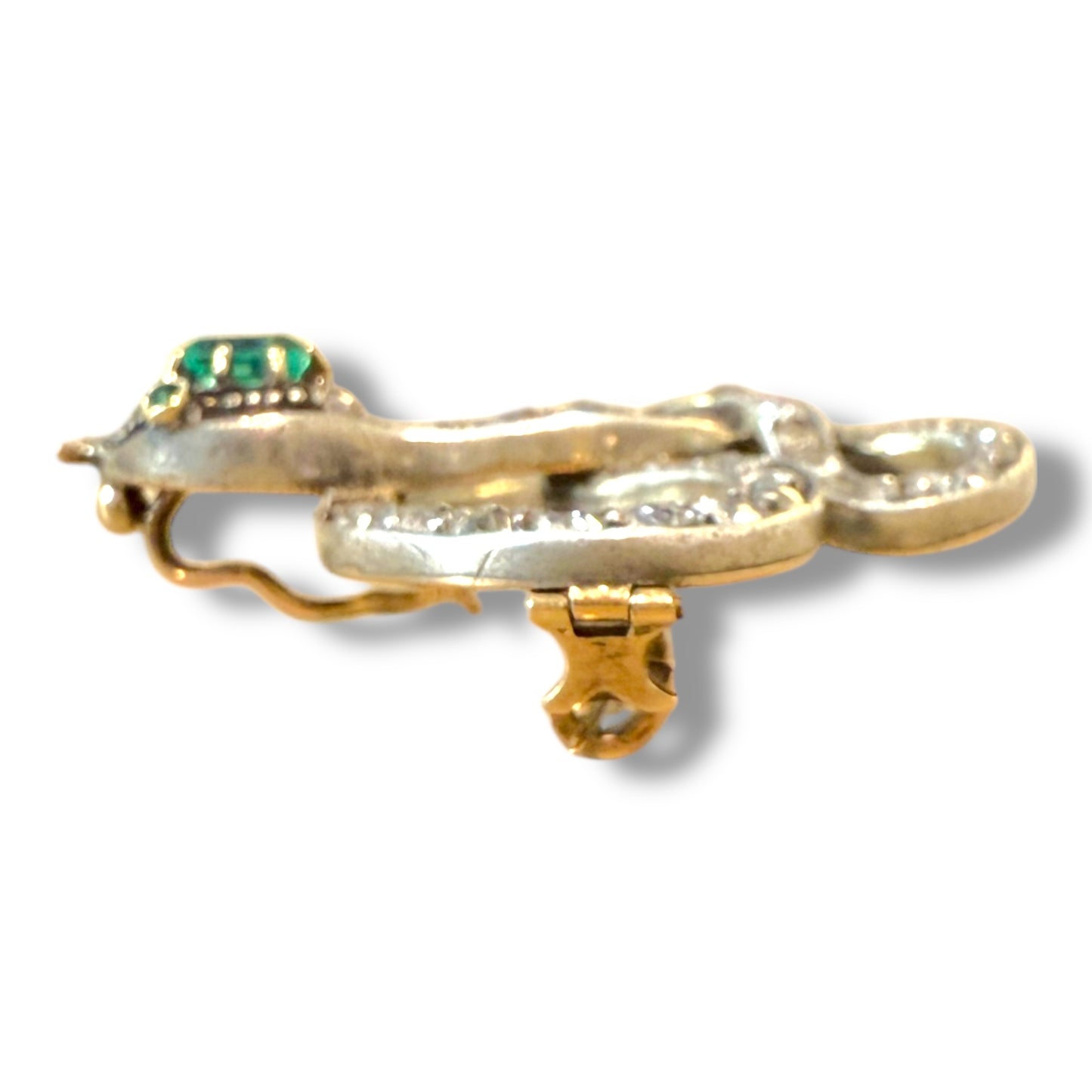 Antique 18k Diamond and Emerald Snake Brooch