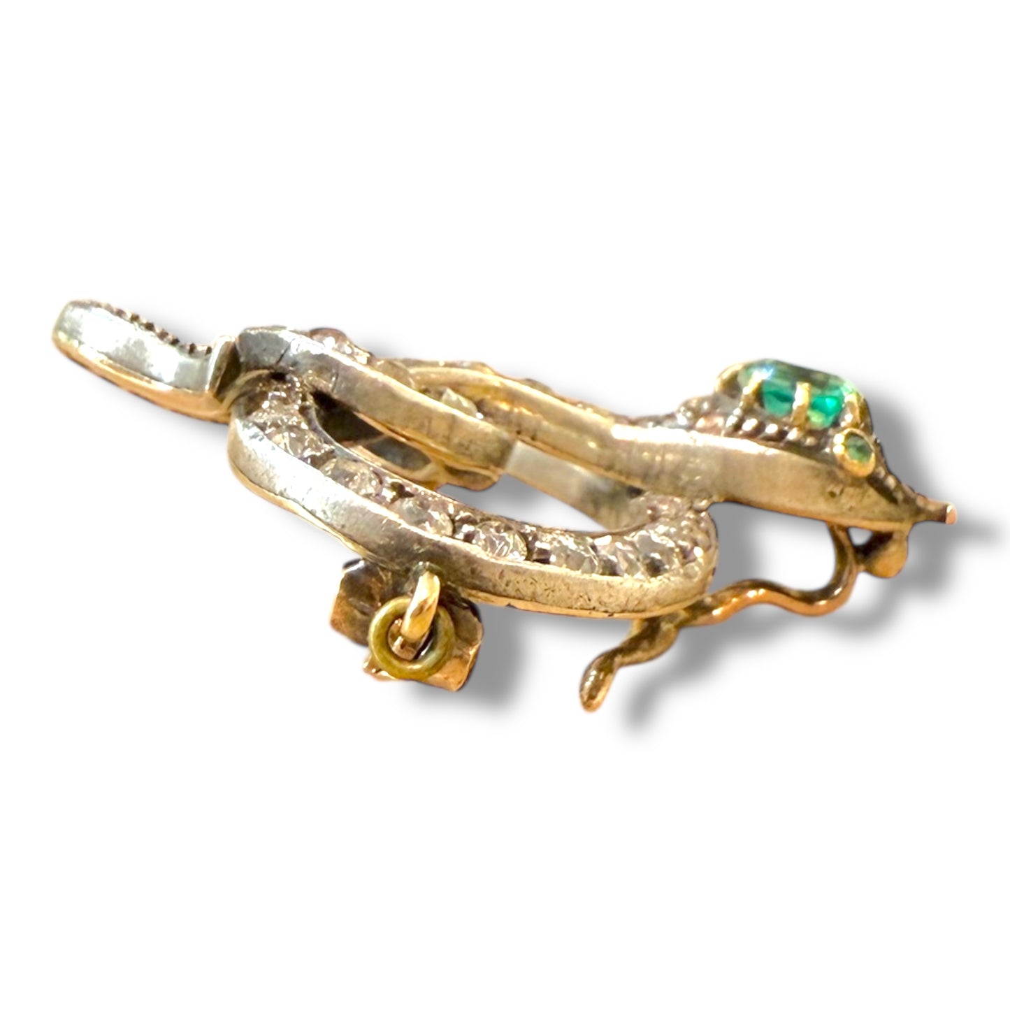 Antique 18k Diamond and Emerald Snake Brooch
