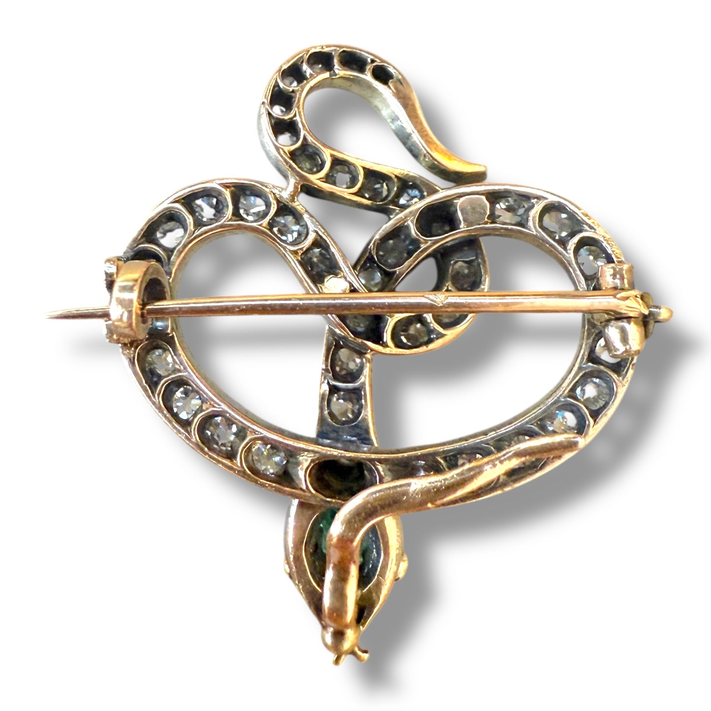 Antique 18k Diamond and Emerald Snake Brooch