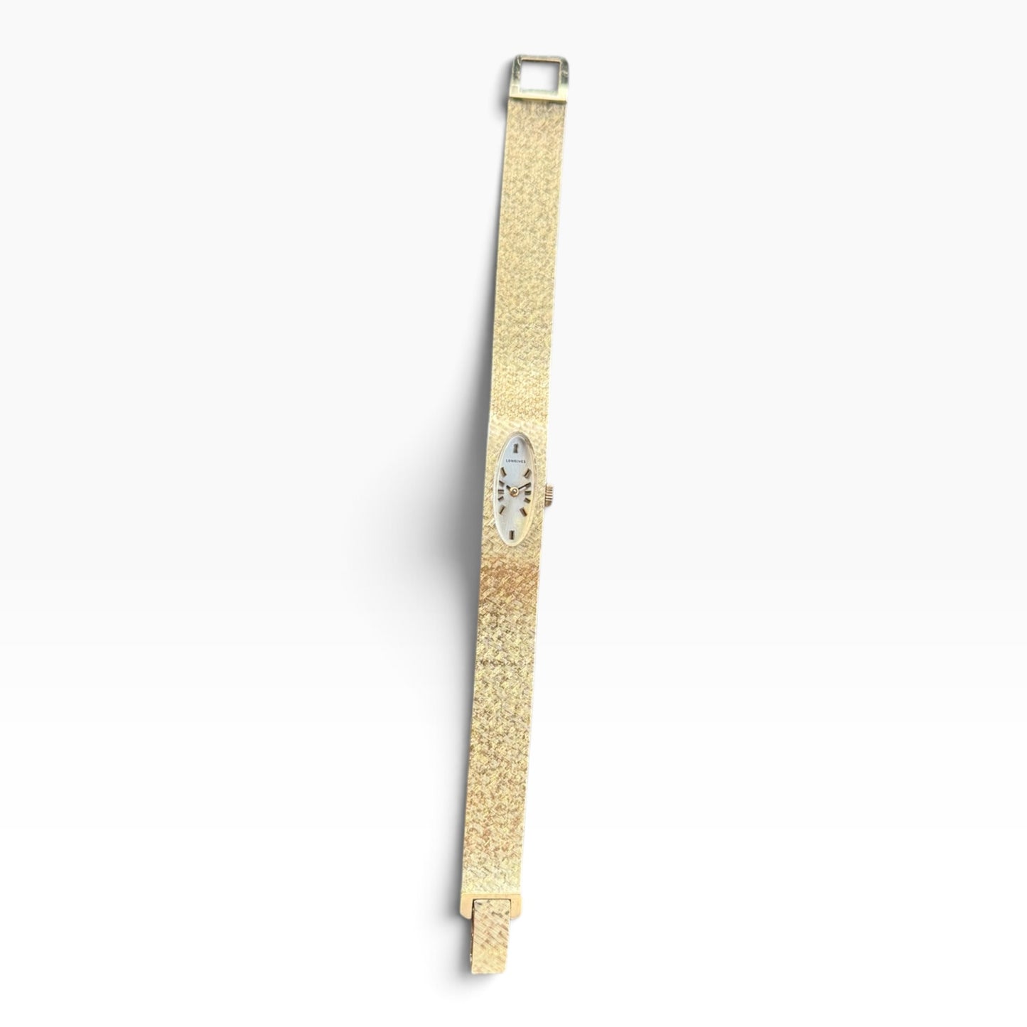 Vintage Longines 14K Solid Gold Ladies Watch – Textured Mesh Bracelet – Manual Wind – Fully Running