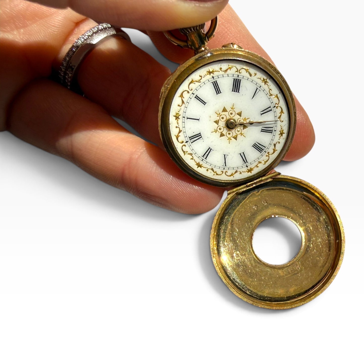Antique Victorian 18K Gold Ladies Fob Watch | Working Enamel Dial Pocket Watch | Blue Roman Numerals | Belle Époque Pendant Watch