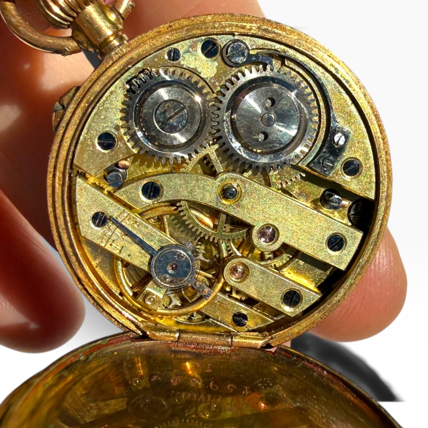 Antique Victorian 18K Gold Ladies Fob Watch | Working Enamel Dial Pocket Watch | Blue Roman Numerals | Belle Époque Pendant Watch