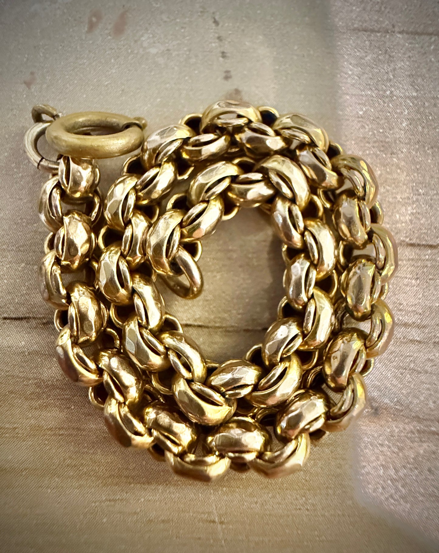 Antique 9k Yellow Gold Rolo or Belcher Link Bracelet
