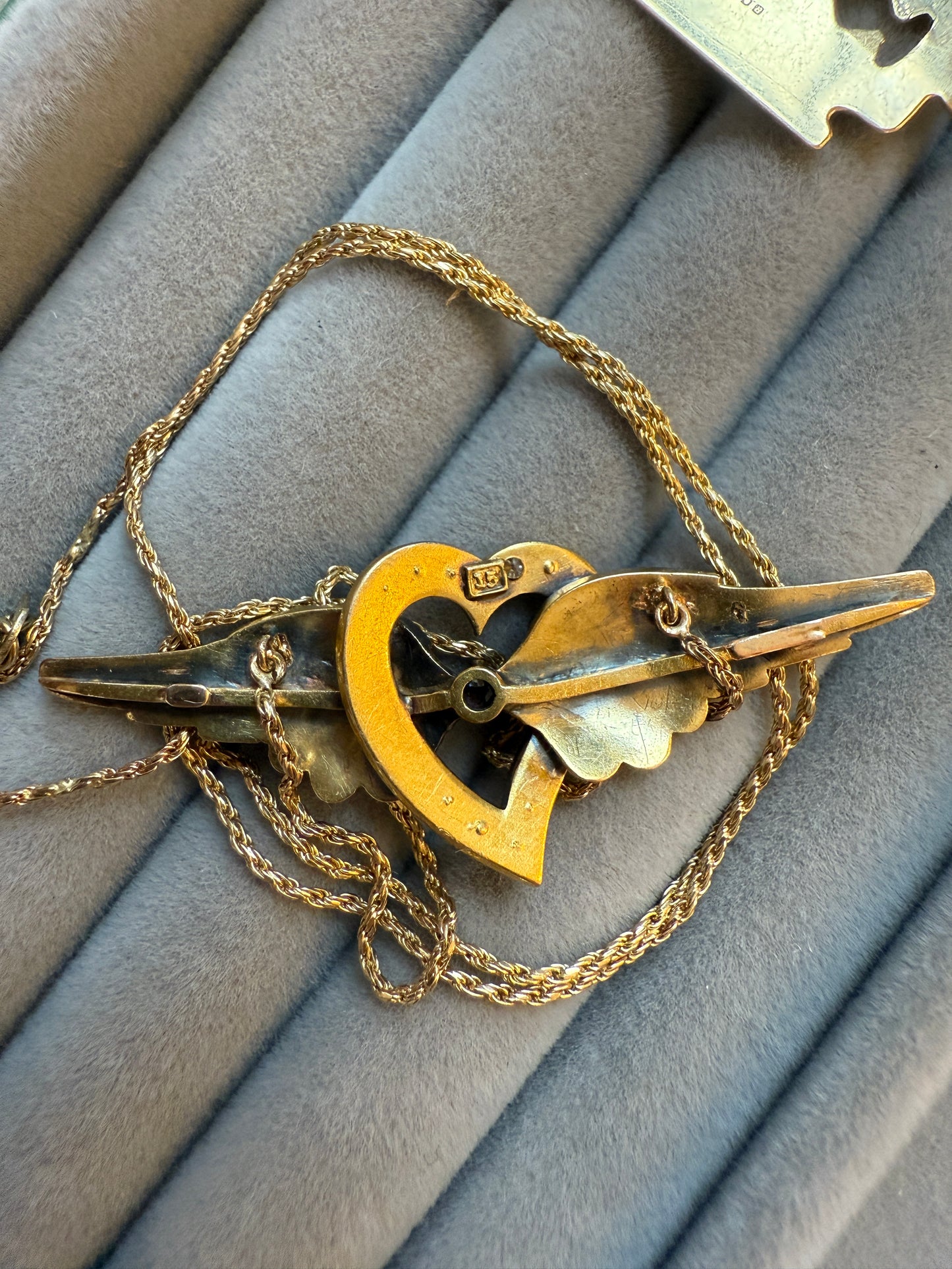 Antique 15k & Diamond Winged Heart Necklace