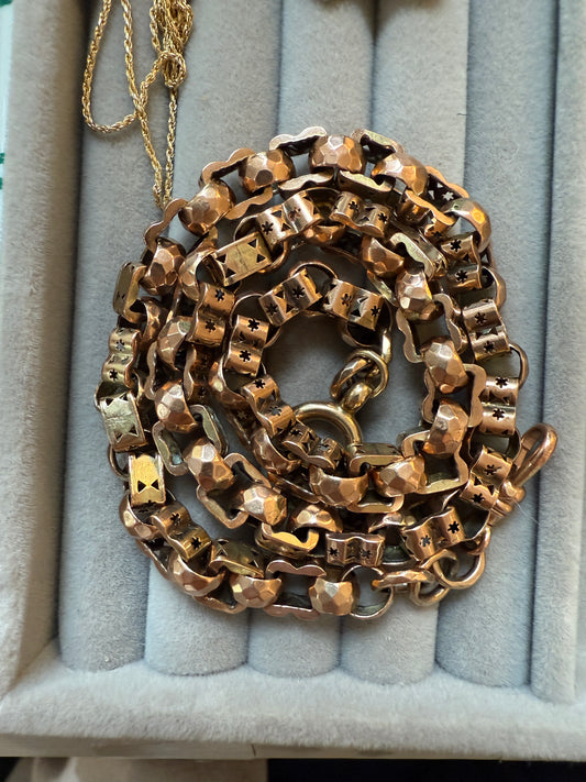 Chunky Antique 9k Rose Gold Star Link Watch Chain