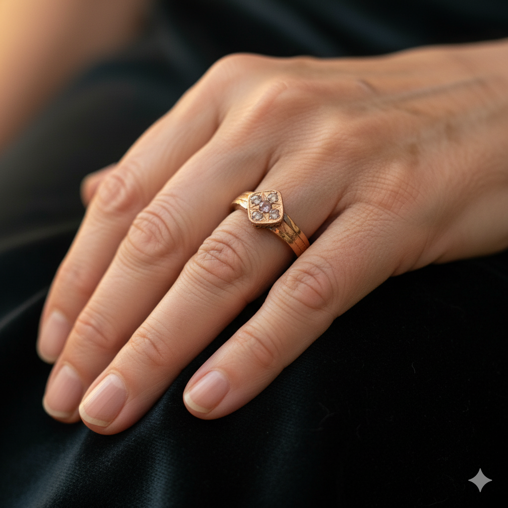 Antique Georgian 18k Natural Diamond and Seed Pearl Ring with French Hallmarks