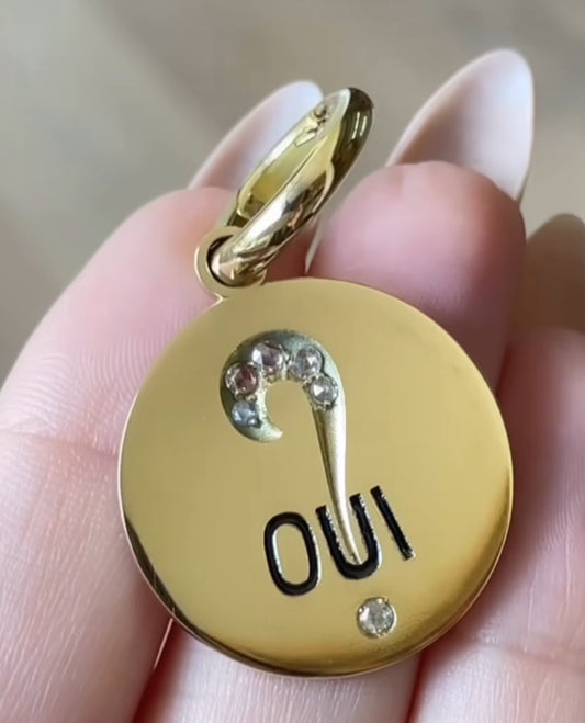 Custom Diamond “Oui” Pendant in 18k, 14k, or Platinum