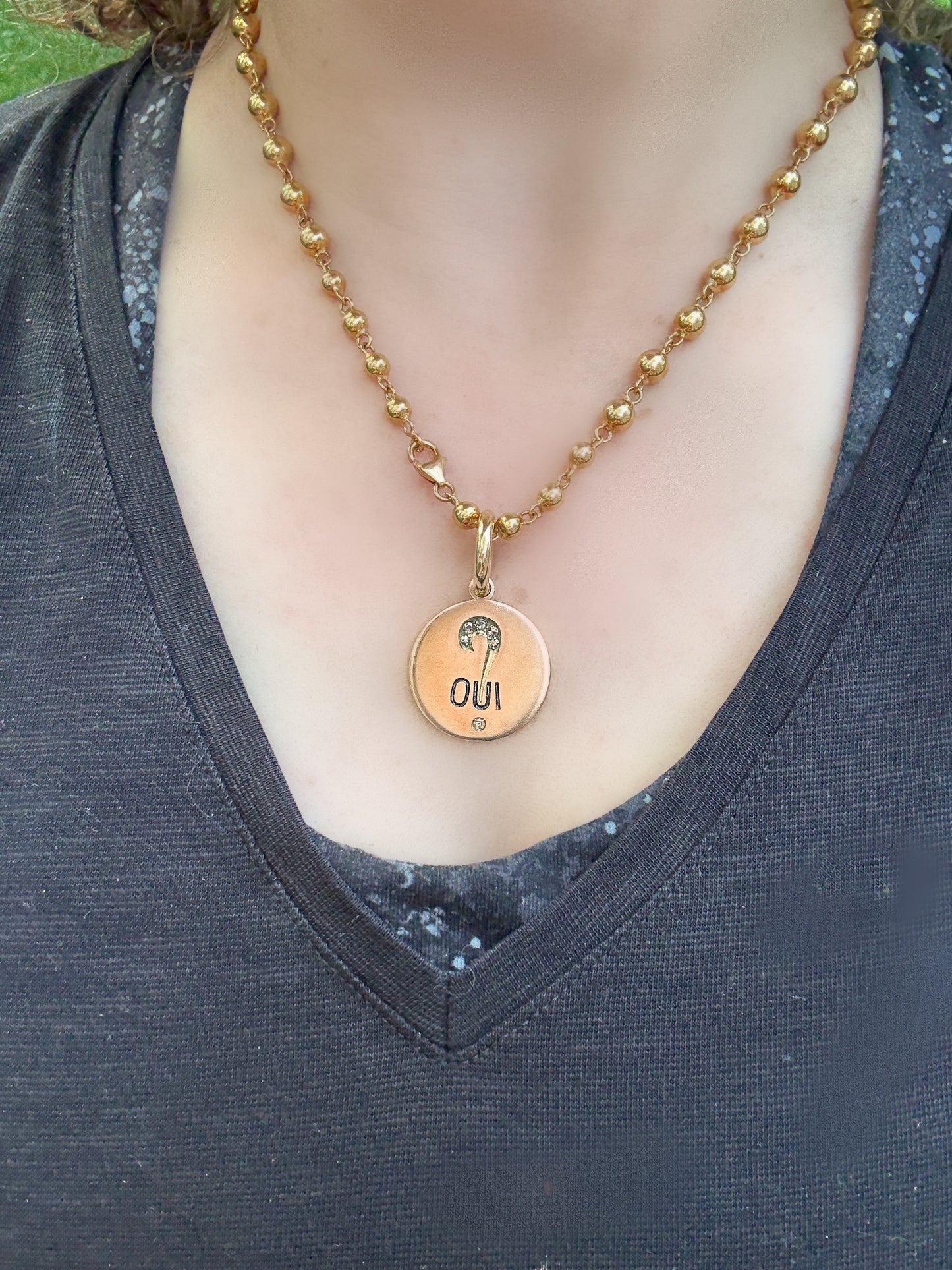 Custom Diamond “Oui” Pendant in 18k, 14k, or Platinum