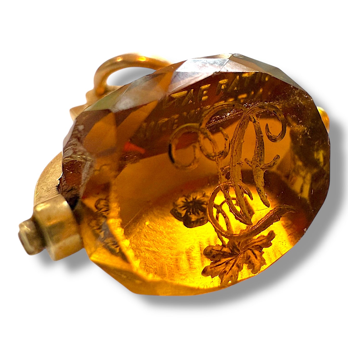 Antique 14k Citrine Intaglio Spinner Fob