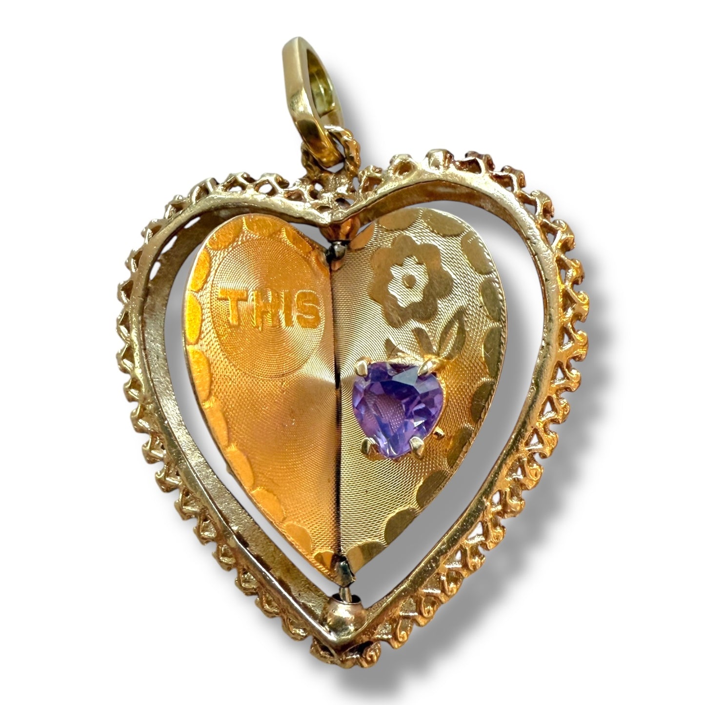 XL Vintage 14k Amethyst, Ruby, Spinel Spinner 3D Heart Charm