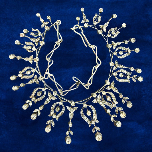 Antique Old Mine Cut 14k and Diamond Fringe Necklace