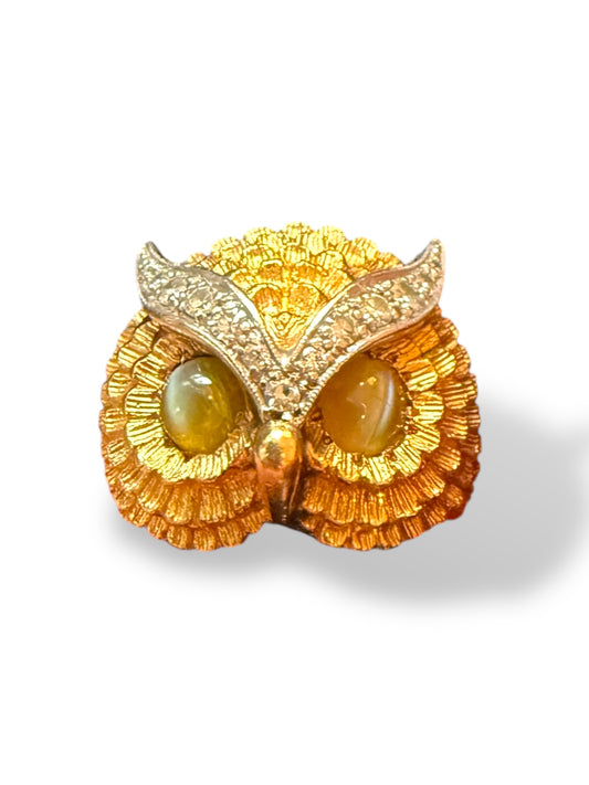Vintage 14k Diamond and Cats Eye Owl Ring
