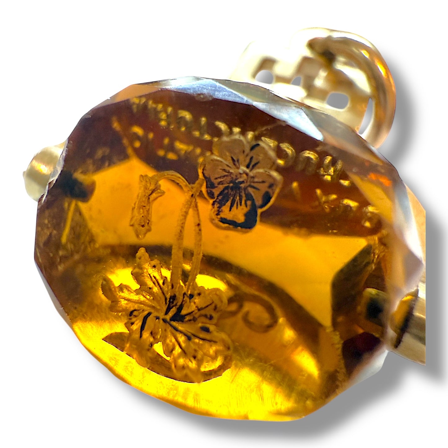 Antique 14k Citrine Intaglio Spinner Fob