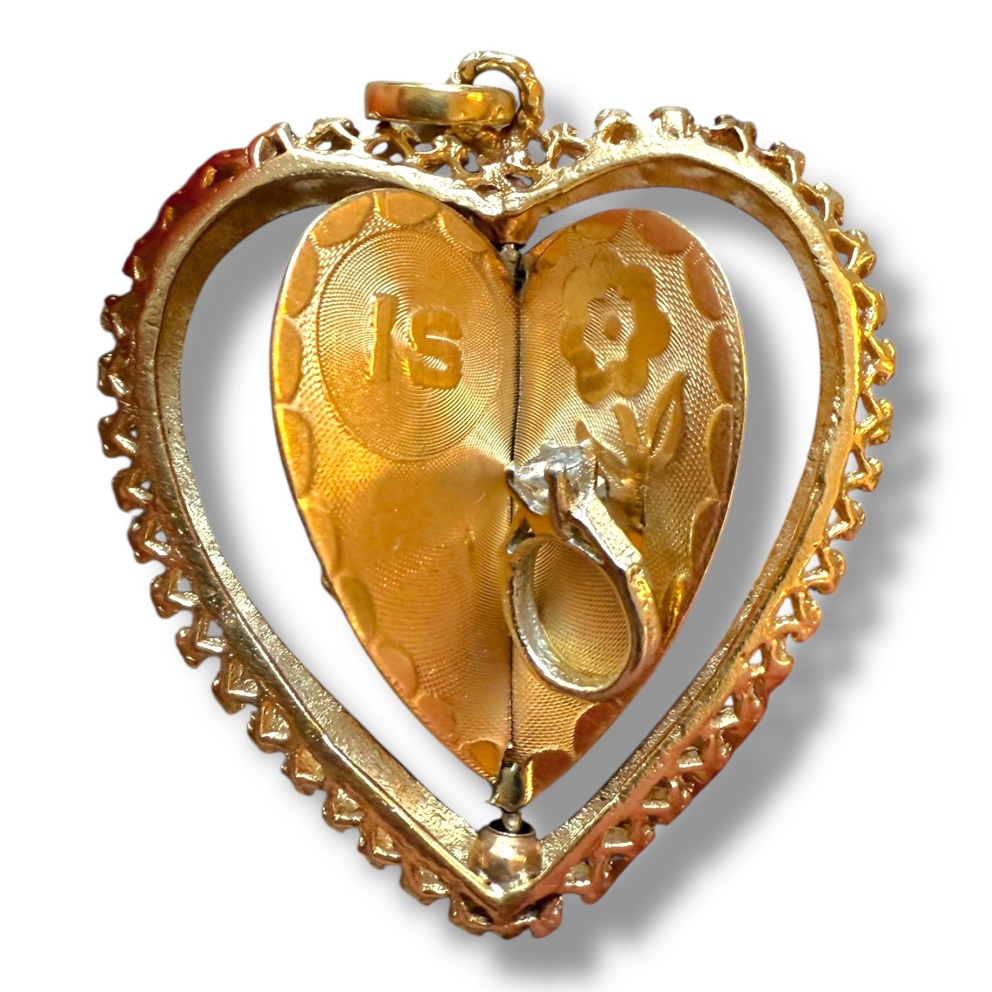 XL Vintage 14k Amethyst, Ruby, Spinel Spinner 3D Heart Charm