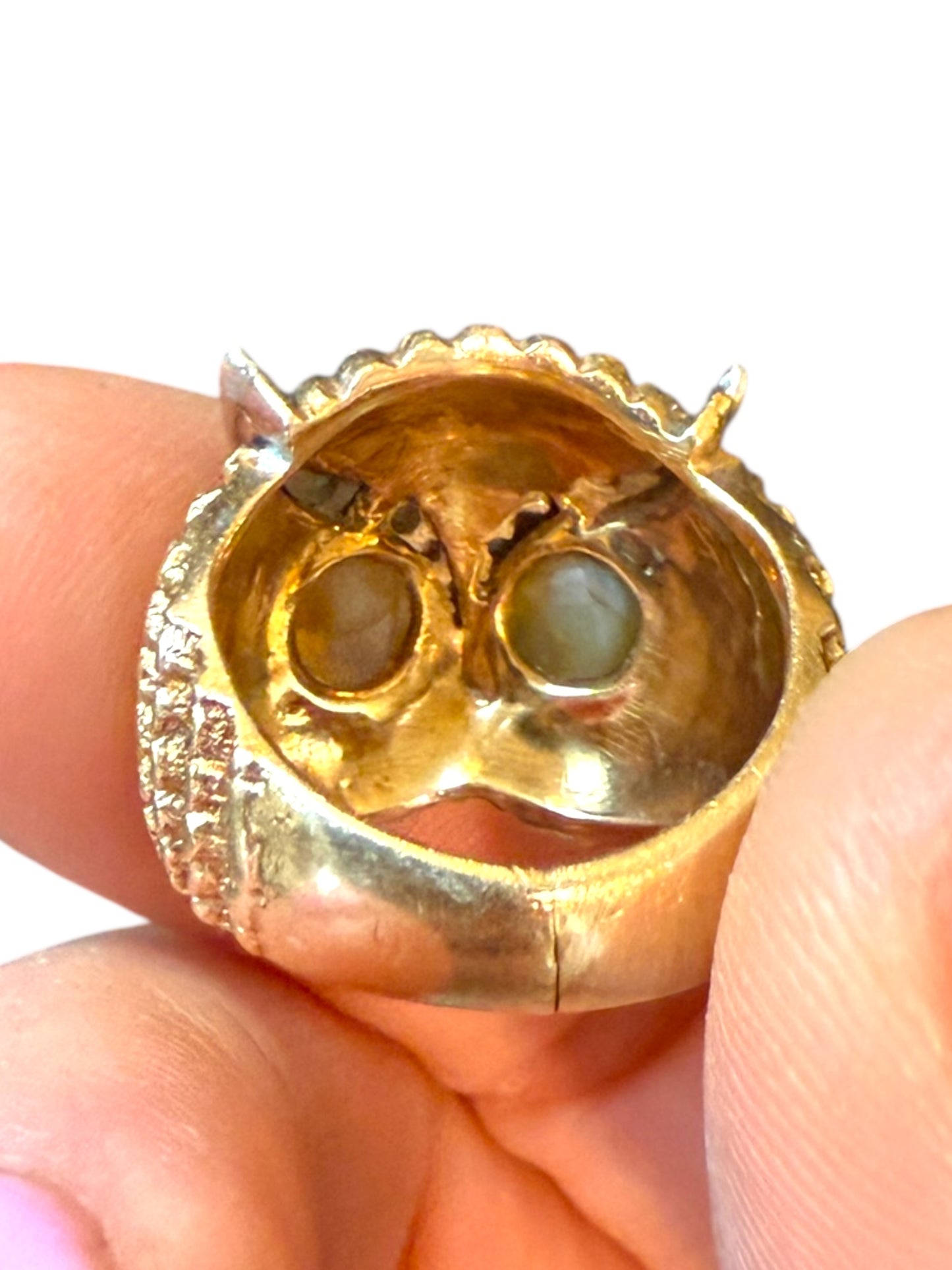Vintage 14k Diamond and Cats Eye Owl Ring