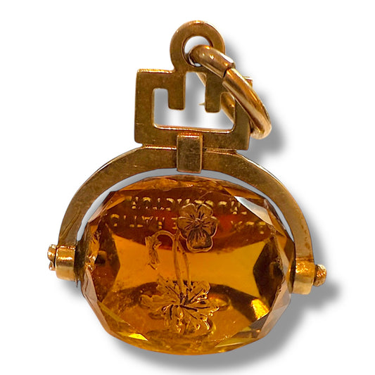 Antique 14k Citrine Intaglio Spinner Fob
