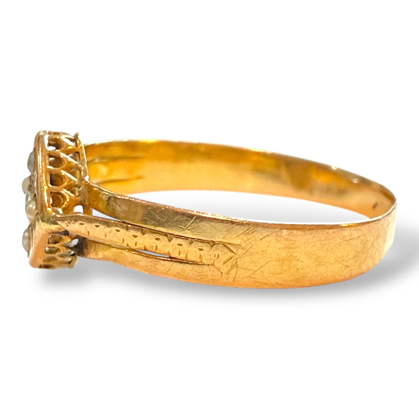 Antique Georgian 18k Natural Diamond and Seed Pearl Ring with French Hallmarks