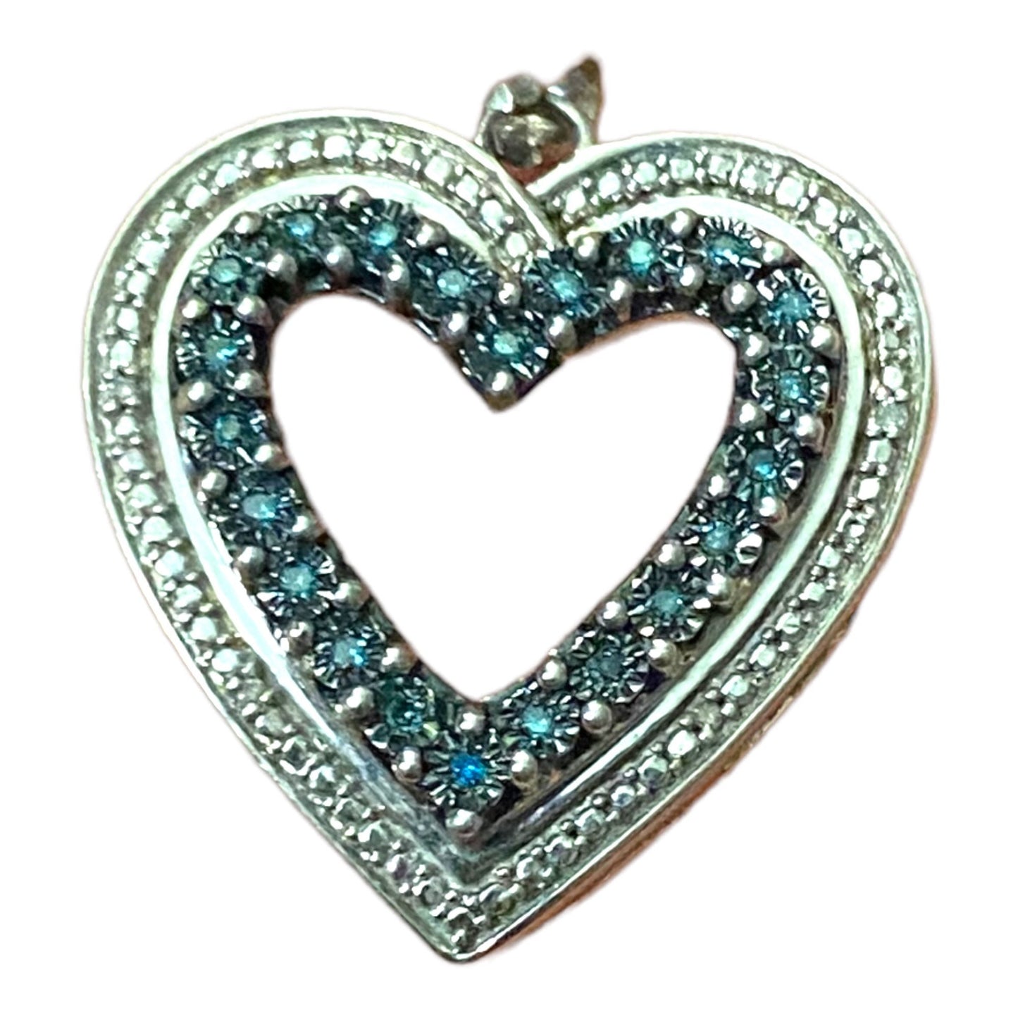 Adorable Heart-Shaped Pendant | Sterling (925) Silver, White and Blue Diamonds