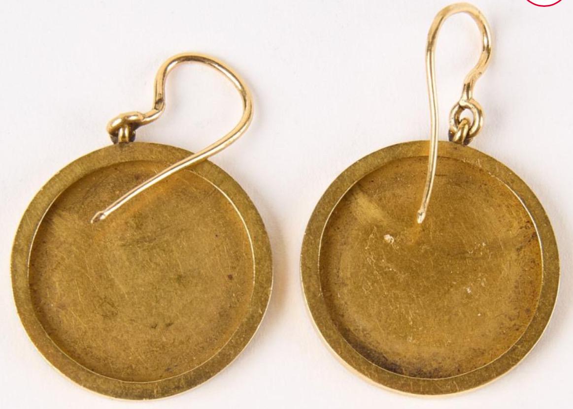 Antique Masked Lady Patch Box Earrings | 18k Enamel and Rose Cut Diamond