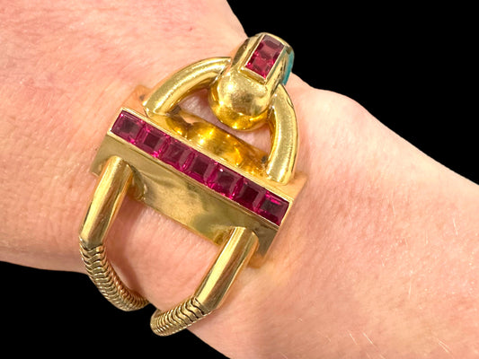 Retro-era French 18k and Calibrated Ruby Bracelet